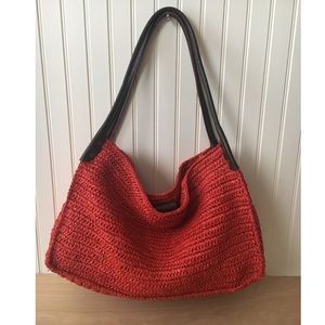 J. Jill Oversized Bag / Beach Bag / Red Straw Bag